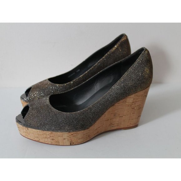 Stuart Weitzman Anna Corkswoon Platform Wedge Peep Toe Pumps Size 10 Pyritte - Picture 3 of 11